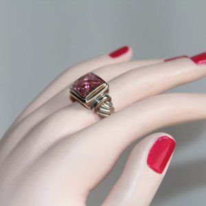 Sterling Silver Twisted Cable Bold Pink CZ Ring